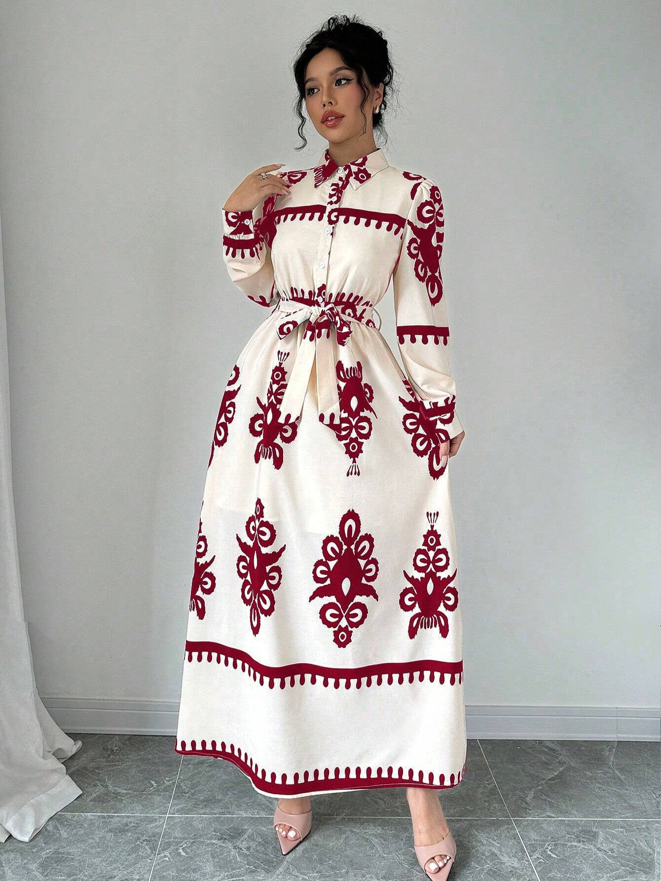 Robe élégante à imprimé avec laçage – Style européen et américain