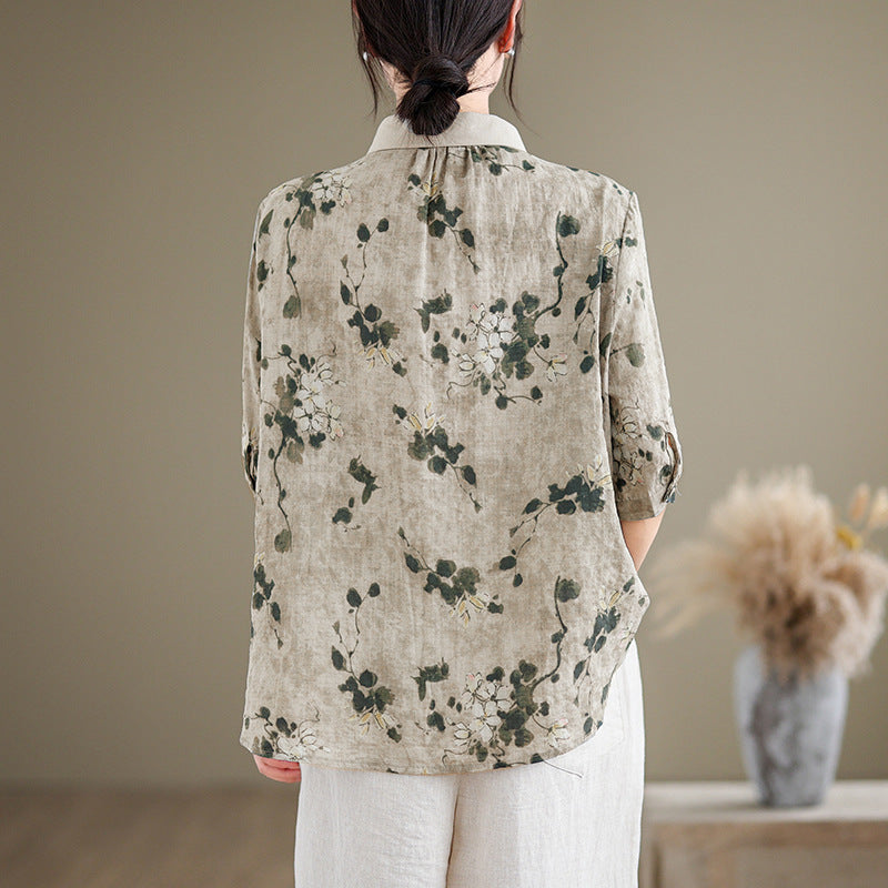 Chemisier femme à manches courtes – Style coton et lin
