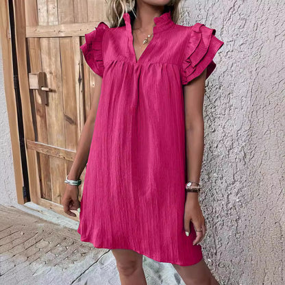 Robe à col en V multicouche à manches volantes pour femmes