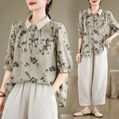 Chemisier femme à manches courtes – Style coton et lin