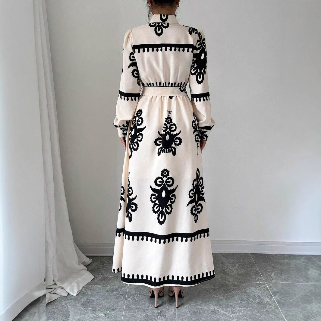 Robe élégante à imprimé avec laçage – Style européen et américain