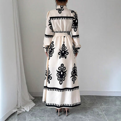 Robe élégante à imprimé avec laçage – Style européen et américain