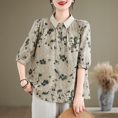 Chemisier femme à manches courtes – Style coton et lin