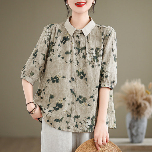 Chemisier femme à manches courtes – Style coton et lin