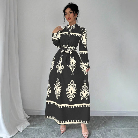 Robe élégante à imprimé avec laçage – Style européen et américain