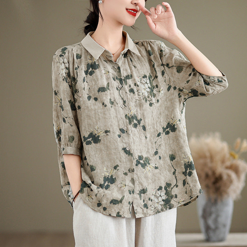 Chemisier femme à manches courtes – Style coton et lin