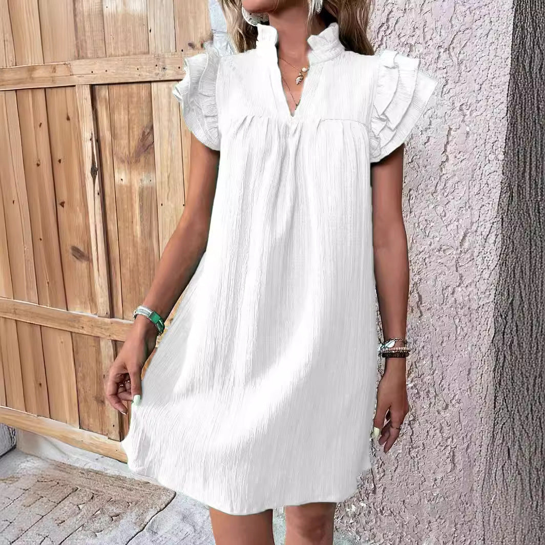 Robe à col en V multicouche à manches volantes pour femmes
