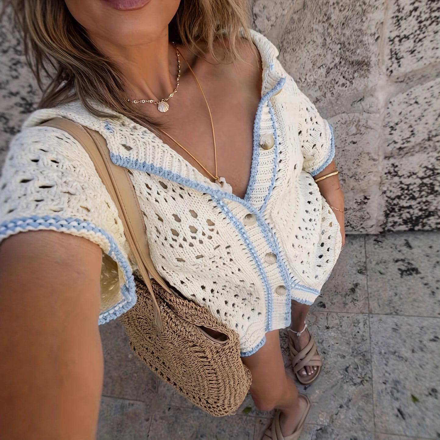 Cardigan Tricoté Femme à Découpes Polyvalent